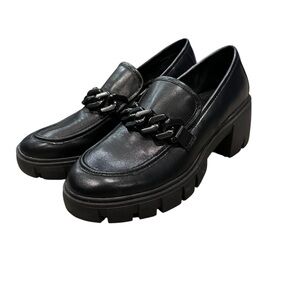 Steve Madden - Madden Girl - Chunky Black Loafers 9 Chain accent Faux Leather